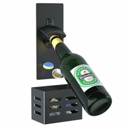 LEcylankEr Magnet Flaschenöffner mit Auffangbehälter,Wandmontage Kohlenstoffstahl Bierflaschenöffner für Küche kühlschrank,Bier geschenke für Männer (schwarz) - 1